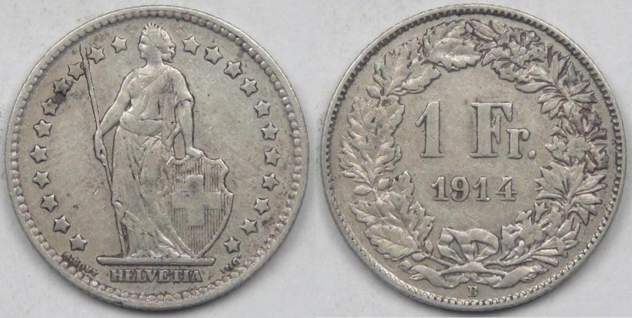 SWITZERLAND, 1914 B, Franc, Very Fine | European Coins