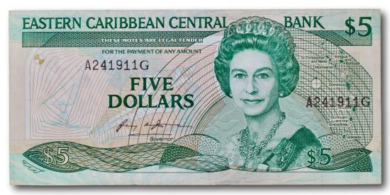 World Coins - Eastern Caribbean States, 5 dollars 1985-1988