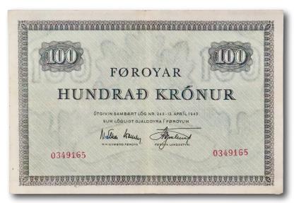 World Coins - Faroe Islands, 100 krónur 1952
