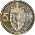 World Coins - Norway, 5 kroner 1969 (choice!)