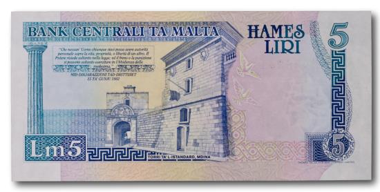 World Coins - Malta, 5 liri 1989
