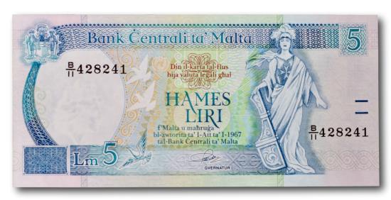 World Coins - Malta, 5 liri 1989