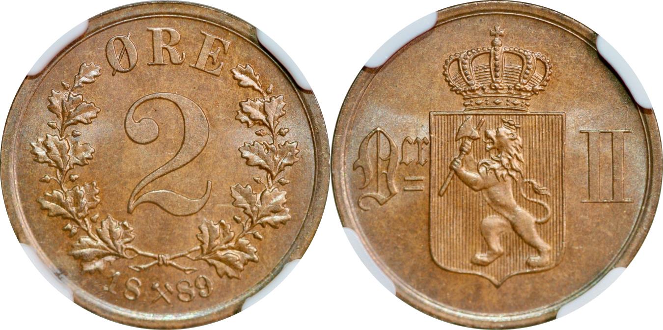 Norway, 2 øre 1889 (MS 65) | European Coins