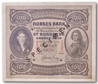 World Coins - Norway, 100 kroner SPECIMEN 1945