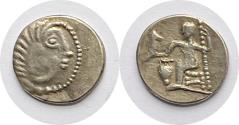 Ancient Coins - Celts, Danube. AR drachm, imitating coinage of Alexander III. Stylized head of Herakles right, with lionskin headdress / Greatly stylized Zeus seated left, holding eagle