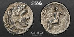 Ancient Coins - Kingdom of Macedon Alexander III "The Great" NGC F 4/5 AR TETRADRACHM 336-323 BC 16.27g 27.5mm Head of Herakles wearing Nemean lion skin facing r. / Zeus seated facing l.
