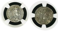 Ancient Coins - "Tribute Penny Ancient Roman Coin of Jesus Lugdunum - NGC AU 4/5 "Penny" Obv: TI CAESAR DIVI AVG F AVGVSTVS. Laureate head right. Rev: PONTIF MAXIM. Livia (as Pax) seated on throne
