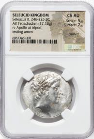 SELEUCID KINGDOM. Seleucus II Callinicus AR Tetradrachm NGC Ch AU 5/5