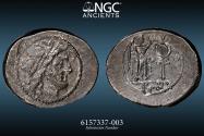 Ancient Coins - Roman Republic, SCARCE Anonymous Moneyer - 211-208 B.C. AR Victoriatus (3.13 gms) Luceria Mint - NGC: 4374449-258  Laureate head of Jupiter right; Reverse: Victory. NGC AU 3/5 4/5