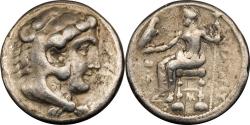 Ancient Coins - Kingdom of Macedon Alexander III AR TETRADRACHM NGC F 5/5  AFFORDABLE  336-323 BC 16.80g 25mm Head of Herakles wearing Nemean lion skin facing r. / Zeus seated facing l