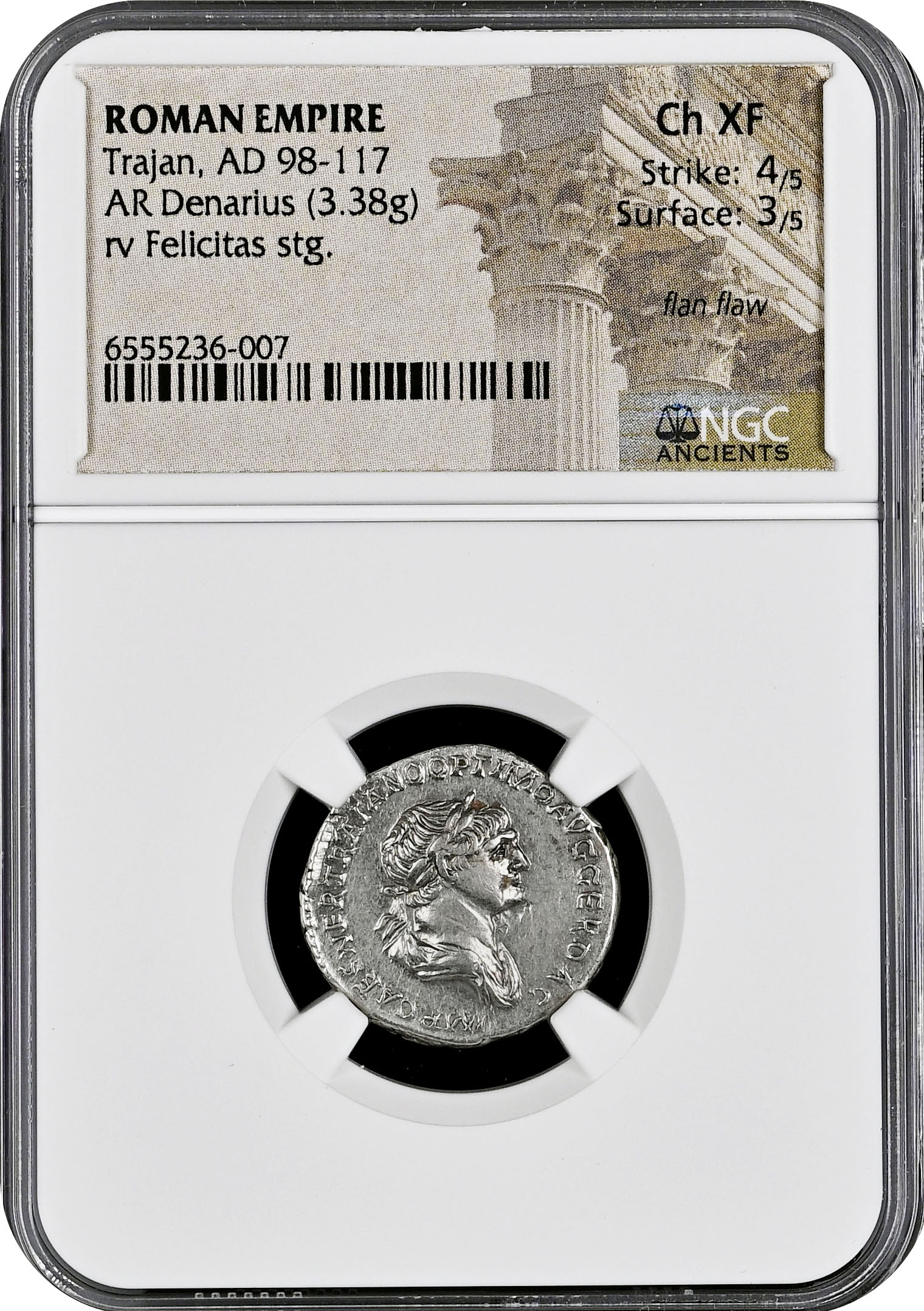 NGC ローマ帝国 AD 98 117 トラヤヌス AR デナリウス銀貨 Ch