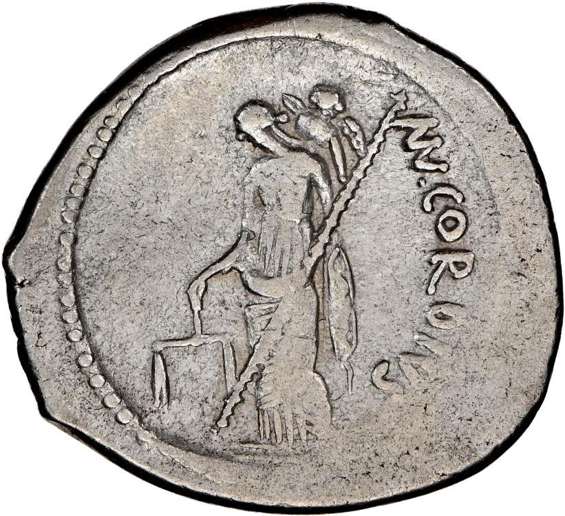 ROMAN REPUBLIC -Mn. Cordius Rufus AR Denarius NGC VF 4/5 2/5 46 B.C. 3 ...