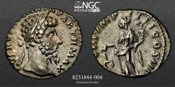 Ancient Coins - Lucius Verus – NGC XF 4/5 3/5 (AD 161-169). AR Denarius 18mm, 2.74g Rome, December AD 166-December AD 167. L VERVS AVG ARM-PARTH MAX, laureate head of Lucius Verus right / TR P VII