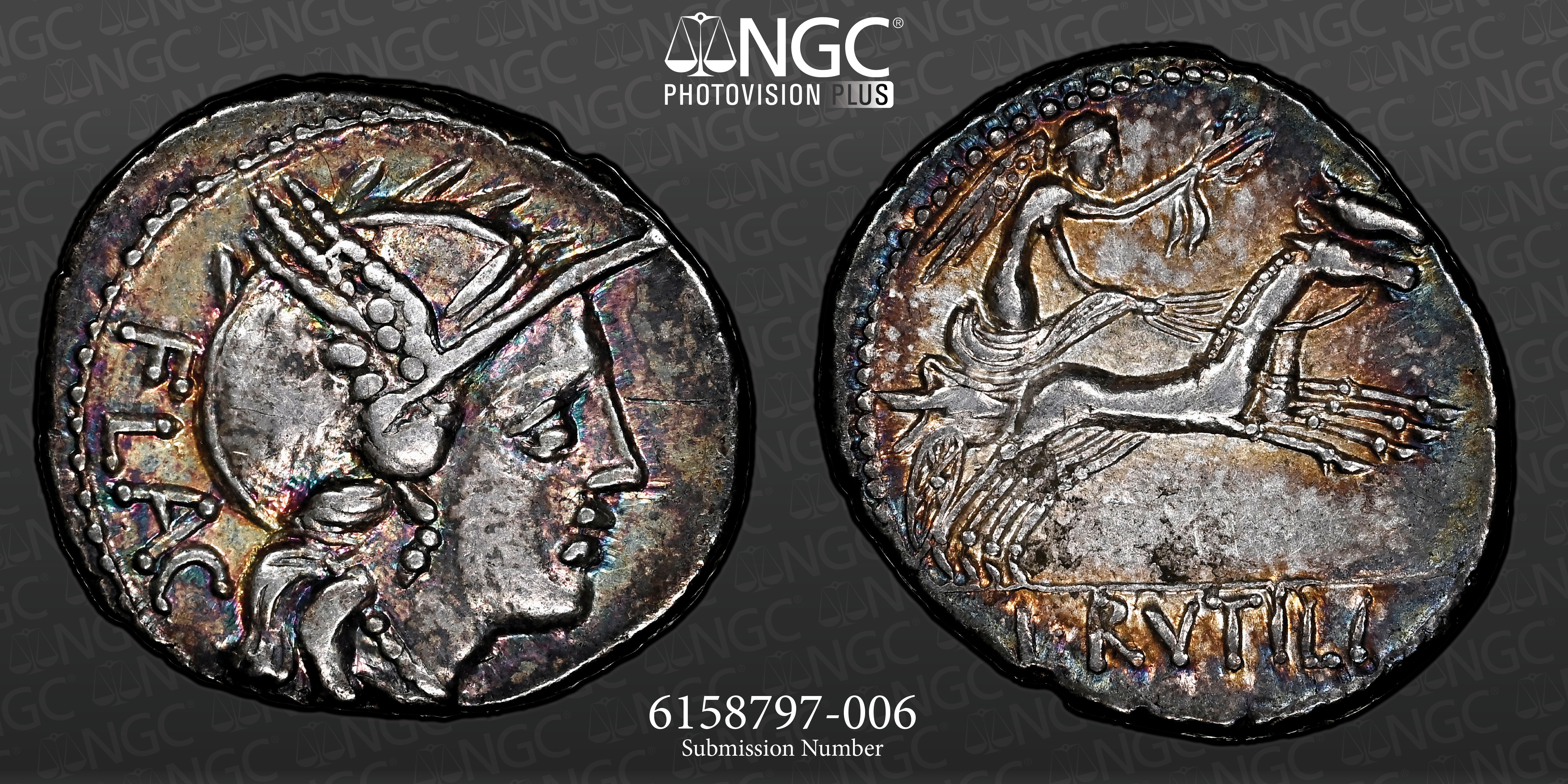ROMAN REPUBLIC L. Rutilius Flaccus 77 BC “VICTORY” NGC Ch VF 5/5 3