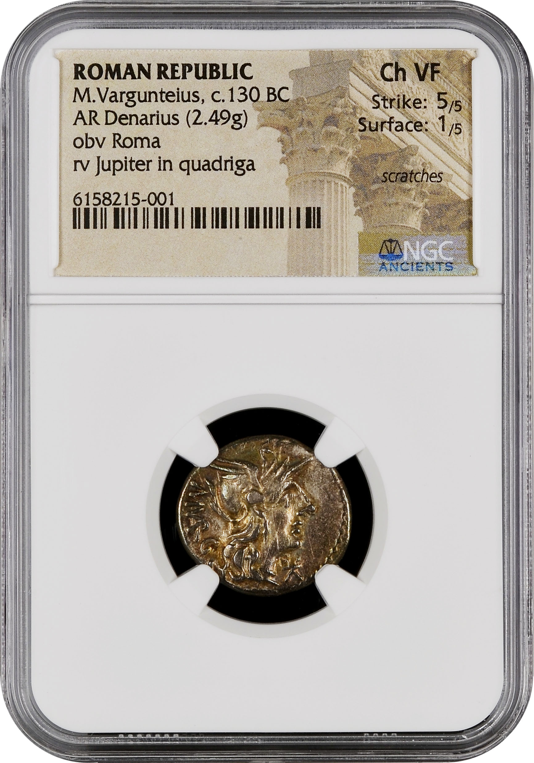 ROMAN REPUBLIC- Marcus Vargunteius – JUNIPER in QUADRIGA – NGC Ch
