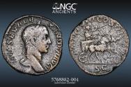 Ancient Coins - ROMAN - Severus Alexander - AE Sestertius, PERFECT NGC 5/5 STRIKE QUADRIGA w/CART REVERSE - Rome ,222-235 AD - 20.8g; 29mm - - NGC Ch F 5/5 2/5