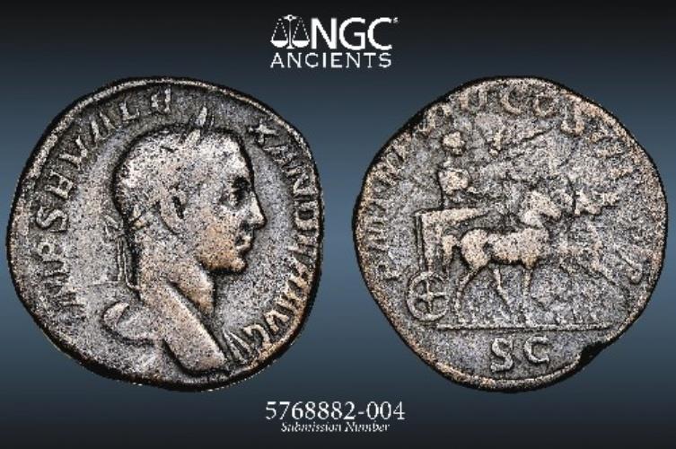 Roman Severus Alexander Ae Sestertius Perfect Ngc 5 5 Strike Quadriga W Cart Reverse Rome 222 235 Ad 8g 29mm Ngc Ch F 5 5 2 5