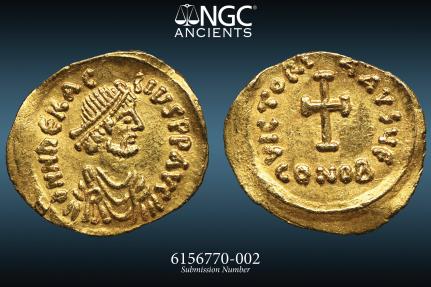 BYZANTINE Heraclius AV Tremissis. VERY RARE SICILIAN MINT NGC