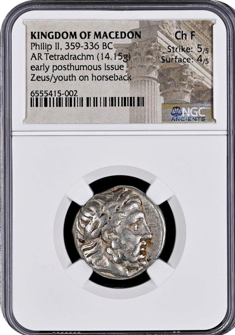 Philip II (359-336 BC). KINGS OF MACEDON. Tetradrachm. NGC CH F 5