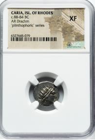 CARIAN ISLANDS. Rhodes. Ca. 88-84 BC. AR Drachm. NGC XF CARIAN ISLANDS. Rhodes. Ca. 88-84 BC. AR Drachm. NGC XF