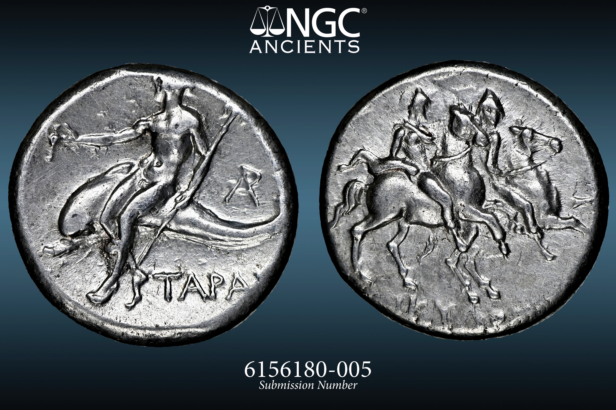 Calabria, Tarentum – NGC Ch XF 4/5 3/5 – SCARCE DIOSCURI