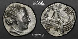 Ancient Coins - EUBOEA. Histiaea. 3rd-2nd centuries BC. AR Tetrobol – NGC CH XF 4/5 4/5 - 2.4g 14mm NGC Ch XF 4/5 4/5. Head of nymph right, wearing vine-leaf crown, earring and necklace.