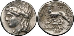 Ancient Coins - IONIA. Miletus. NGC VF 5/5 2/5 - LION 4th-3rd centuries BC. AR Drachm (15mm, 3.56 gm, 11h. NGC VF 5/5 - 2/5. Phianodikos, magistrate. Laureate head of Apollo left / ΦANOΔIKOΣ, lion