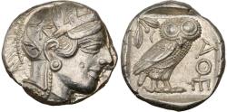 Ancient Coins - ATTICA. Athens NGC AU 5/5 4/5 “OWL” AR Tetradrachm 440-404 BC. 24mm, 17.21g. Mid-mass coinage issue. Head of Athena right, wearing earring, necklace, and crested Attic helmet