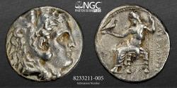 Ancient Coins - Kingdom of Macedon, Alexander III "The Great" NGC VF 5/5 4/5 AR TETRADRACHM 25mm 16.80g - Head of Herakles wearing Nemean lion skin facing r. / Zeus seated facing l., holding eagle