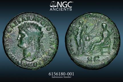 NERO HUGE VERY SCARCE SESTERTIUS – NGC XF 4/5 2/5 Lugdunum - Obv: IMP ...