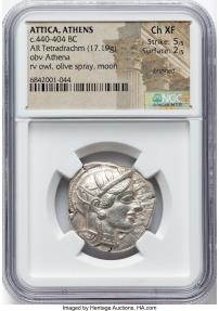 ATTICA, Athens ”OWL” NGC Ch XF 5/5 440-404 BC. AR