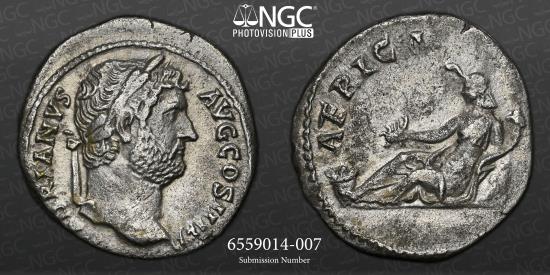 HADRIAN Travel Series AFRICA issue NGC Ch XF 5/5 AR Denarius 2.79g 18 ...