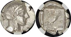 Ancient Coins - ATTICA, Athens ”OWL” NGC Ch XF 3/5 3/5 440-404 BC. AR Tetradrachm 24mm 16.93g  Head of Athena right, with frontal eye, wearing earring, necklace, and crested Attic helmet.