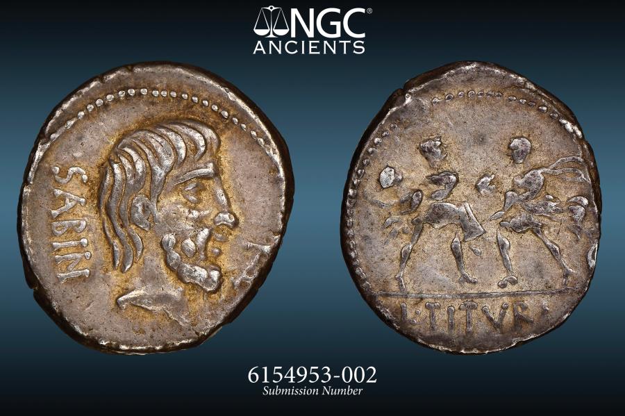 ROMAN REPUBLIC -L. Titurius L. f. Sabinus - NGC Ch VF 5/5 4/5 AR ...