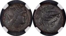 Ancient Coins - SICILY. AKRAGAS. Phintias, 287-279 BC Chr. AE (6.88g). Obv  Head of Apollo with laurel wreath to the right. Rev: two eagles left. devouring a hare, in the field r. Monogram HK.