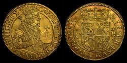 World Coins - SCOTLAND, CHARLES I BRIOT’S FINE-WORK GOLD UNIT, AU 58