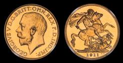 World Coins - GEORGE V, 1911 GOLD PROOF SOVEREIGN, PF 66