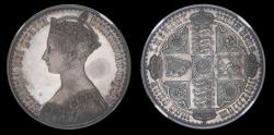 World Coins - VICTORIA, 1847 PLAIN EDGE PROOF GOTHIC CROWN, IN PURE SILVER, PF 62 ULTRA CAMEO (R4)