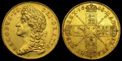 World Coins - JAMES II, 1688 GOLD FIVE GUINEAS AU53