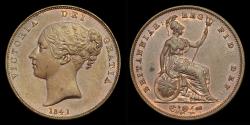 World Coins - VICTORIA, 1841, NO COLON AFTER REG, YOUNG HEAD COPPER PENNY, MS 63 BN