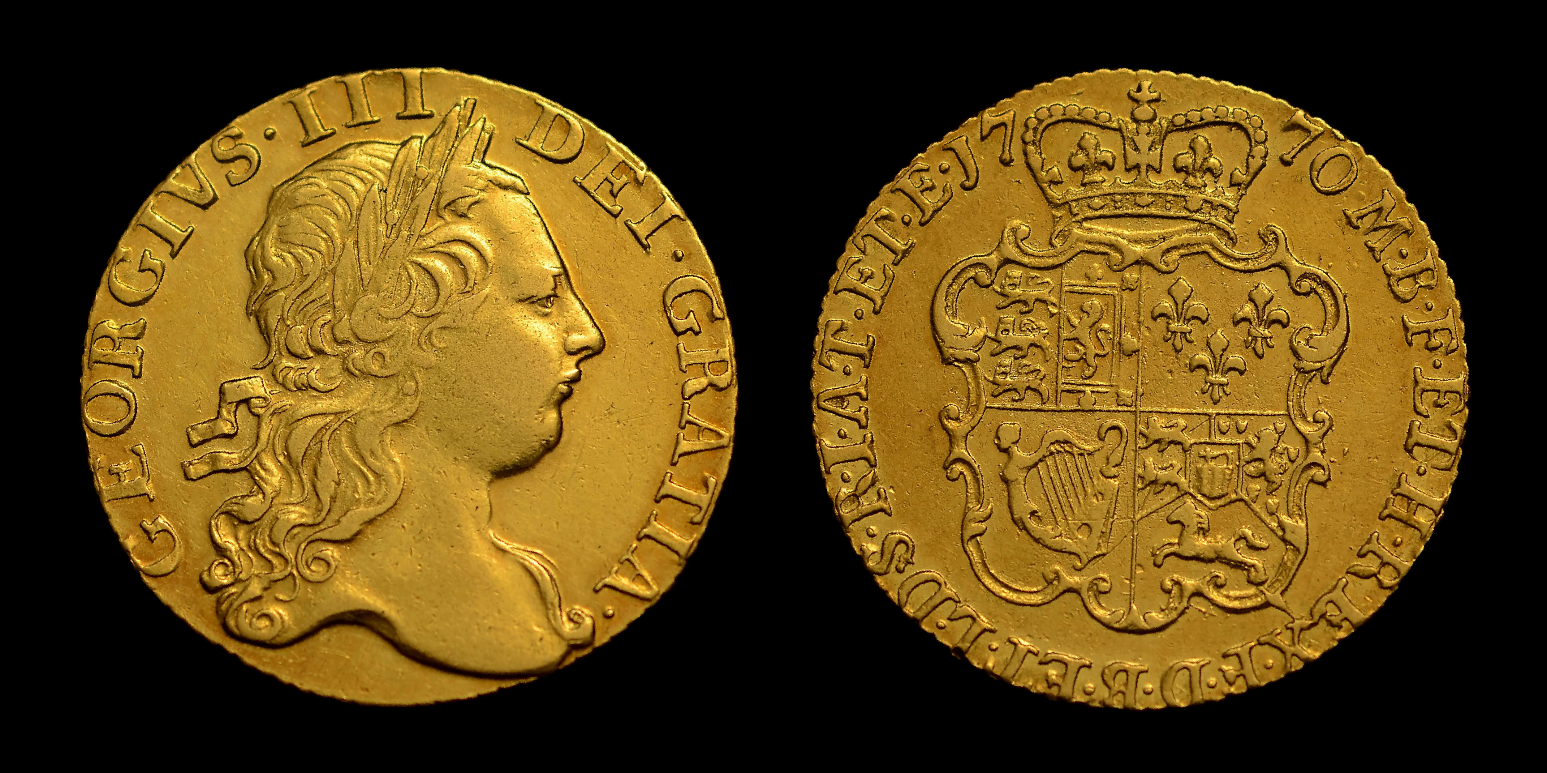 GEORGE III 1770 GOLD GUINEA, (RARE KEY DATE, THIRD BUST