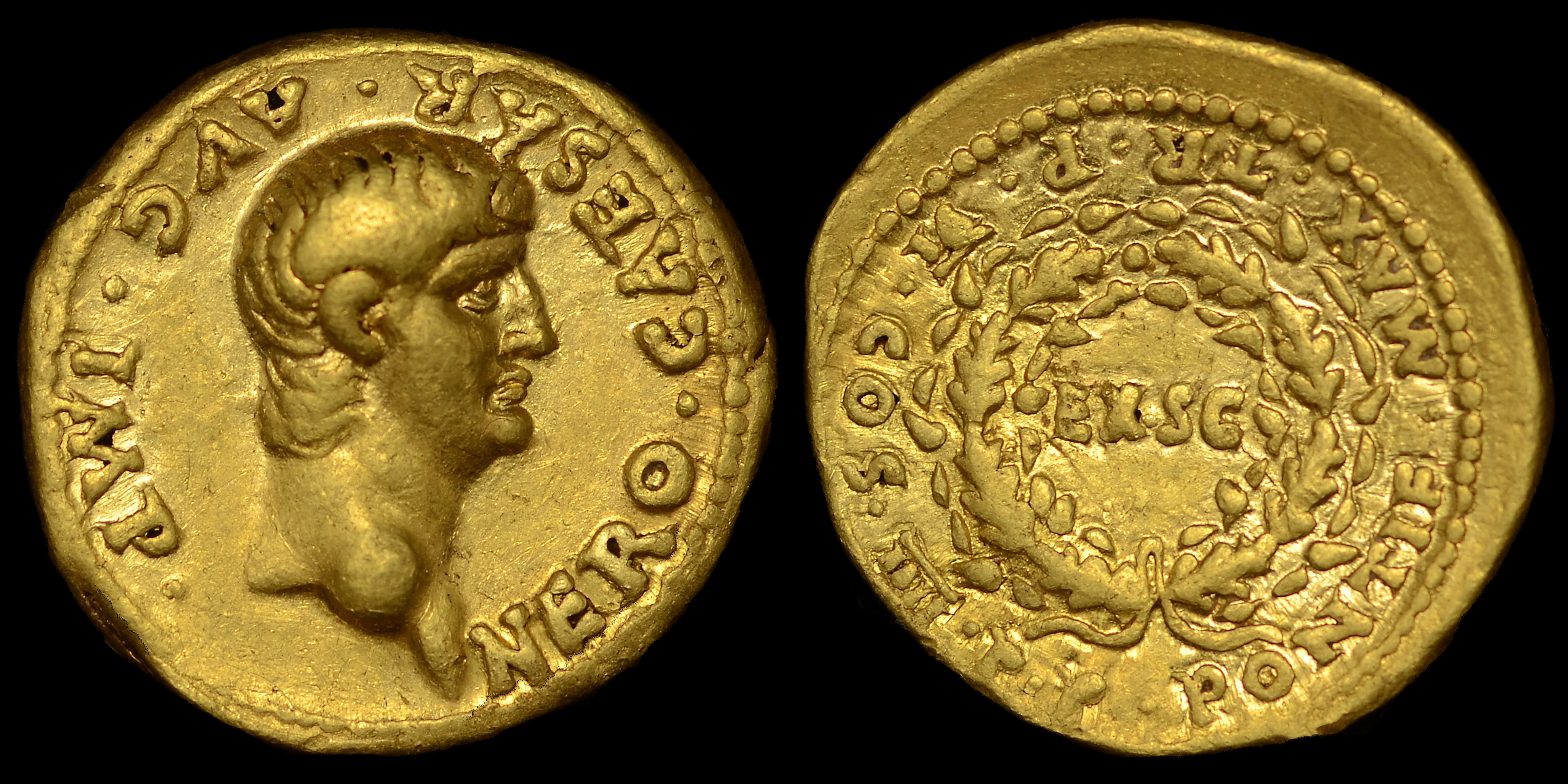 NERO, GOLD AUREUS, MINT OF LUGDUNUM, NGC GRADED VF | Roman