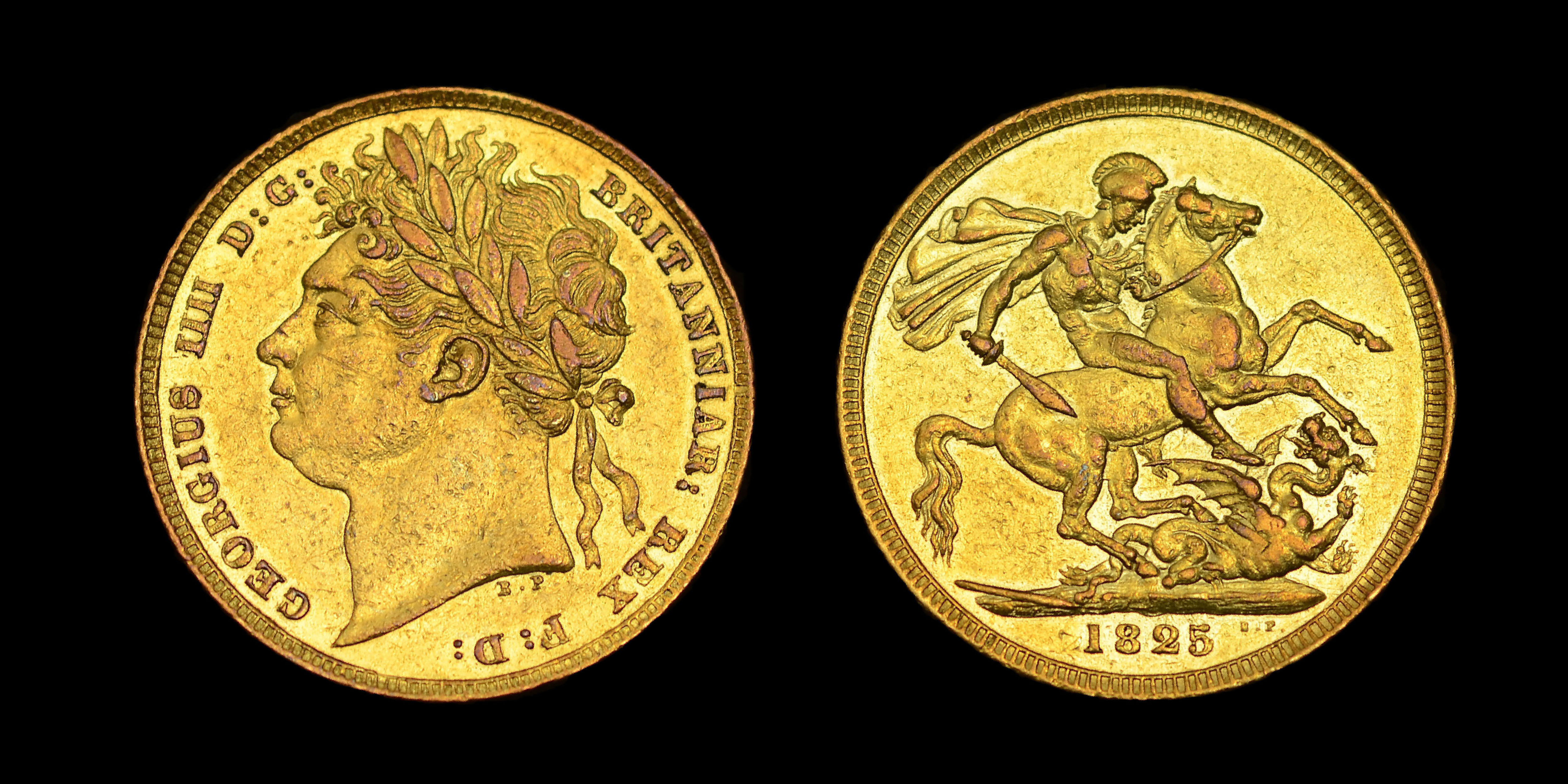 GEORGE IV 1825 GOLD SOVEREIGN, FIRST LAUREATE HEAD VERY RARE