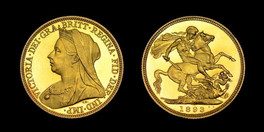 World Coins - VICTORIA 1893 GOLD PROOF SOVEREIGN, PF62 ULTRA CAMEO