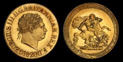World Coins - GEORGE III, 1820 GOLD SOVEREIGN, OPEN 2 IN DATE, FINAL YEAR FOR REIGN ISSUE, MS 63