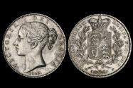 World Coins - VICTORIA, 1845 YOUNG HEAD CROWN, EDGE YEAR VIII, CINQUEFOIL STOPS