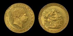 World Coins - GEORGE III, 1820 GOLD SOVEREIGN, OPEN 2 IN LARGE NEAT DATE (R2), MS63