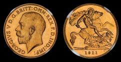 World Coins - GEORGE V, 1911 GOLD PROOF HALF-SOVEREIGN, PF 66