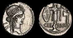 Ancient Coins - Julius Caesar, Silver Denarius.  (Late spring-early summer 48 BC) Military mint