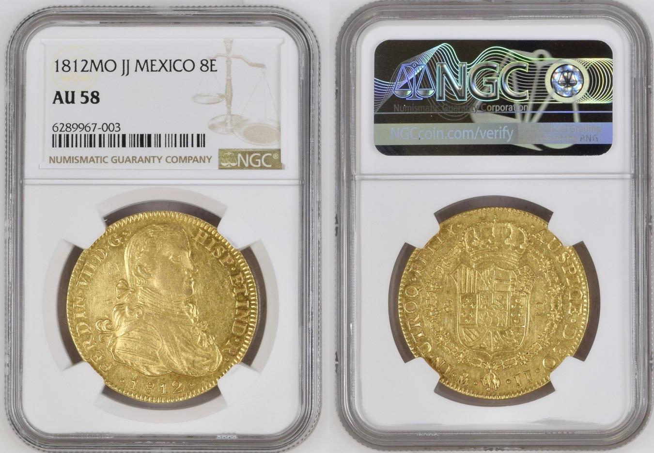 World Coins - 1812 Mexico Gold 8 Escudos AU58 NGC